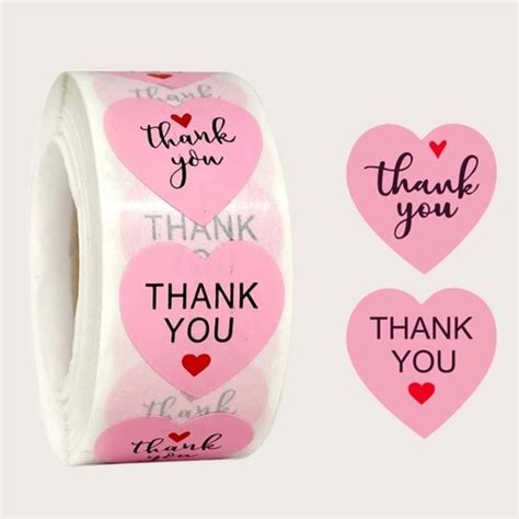 Thank You Design Other Full Roll Of Heart Shaped Thank You Stickers