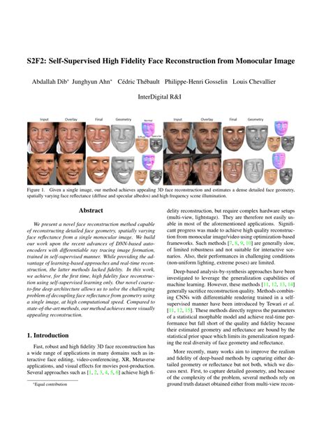 Pdf S F Self Supervised High Fidelity Face Reconstruction From