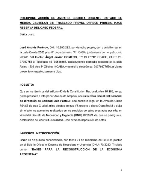 Amparo Salud Aumento De Cuota Interpone Acci N De Amparo Solicita