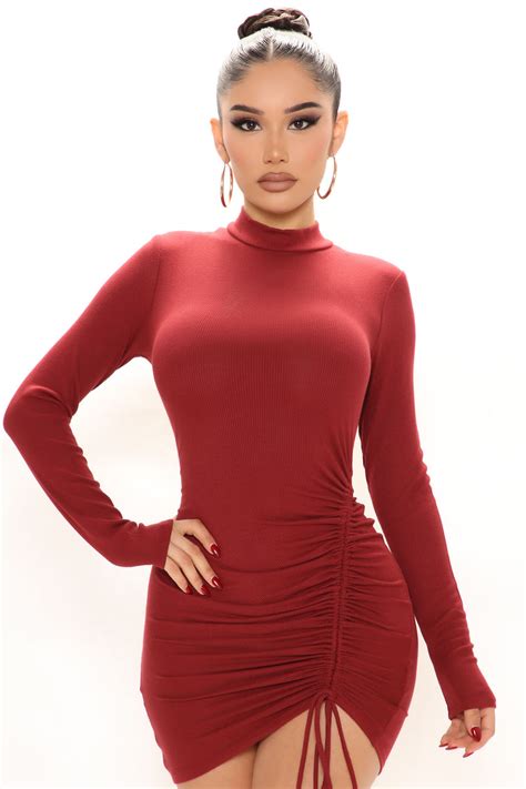 Krissy Ruched Mini Dress Burgundy Fashion Nova Dresses Fashion Nova