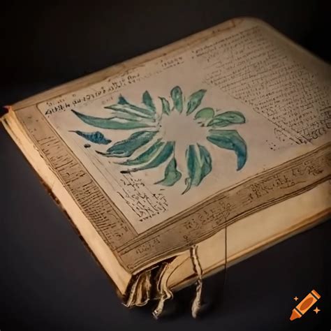 Open Book Written In The Style Of The Voynich Manuscript With Heading V