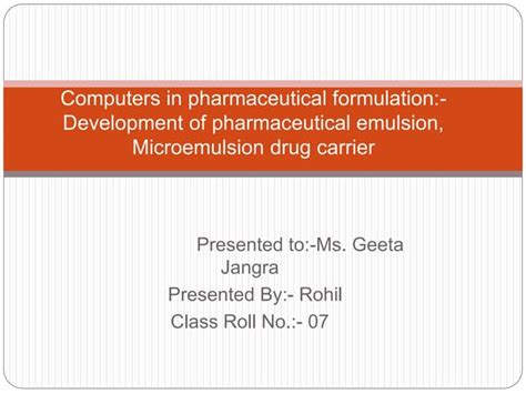 Computers In Pharmaceutical Formulationppsx