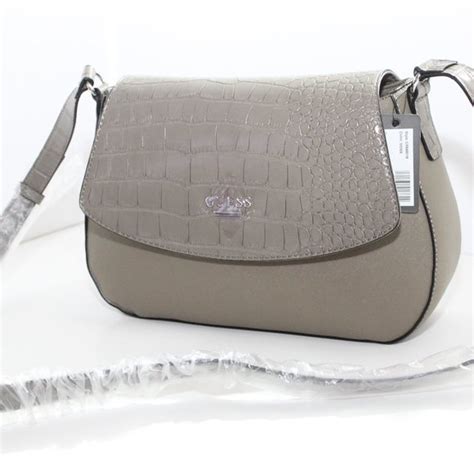 Guess Bags Guess Womens Kingsville Croc Embossed Saddle Bag Purse