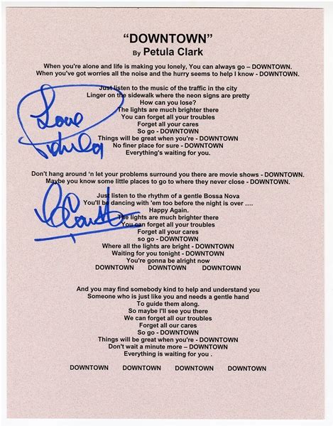 Lot Detail Petula Clark Signed “downtown” Lyric Sheet