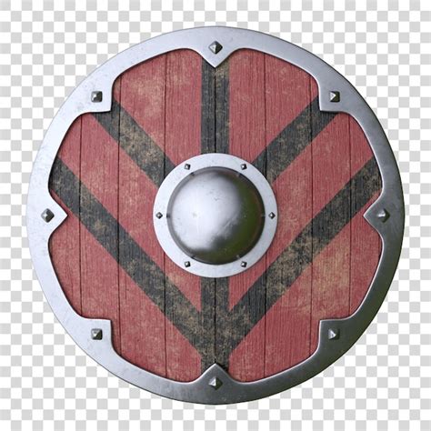 Premium Psd Wooden Medieval Round Shield Viking Shield Painted Black And Red On White