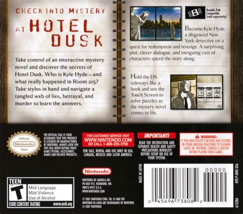 Hotel Dusk Room 215 2007 Nintendo Ds Box Cover Art Mobygames