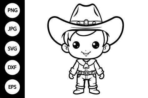 Outline Cute Cowboy SVG, Coloring Page (3089634)