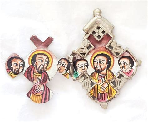 Ethiopian Coptic Painted Cross Icon Handmade Religiou Gem