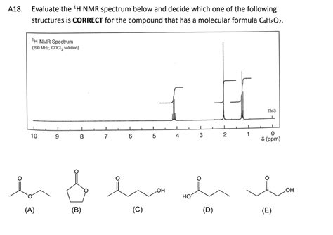 Solved Evaluate The 1h Nmr Spectrum Below And Decide Which One Of The