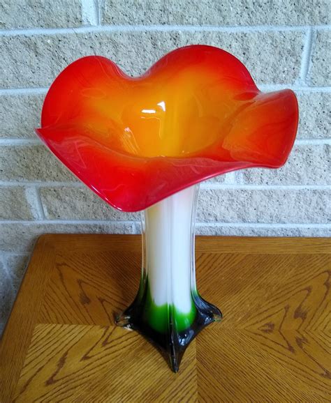 Murano Trumpet Flower Vase Lily Shape Italian Hand Blown Art Glass