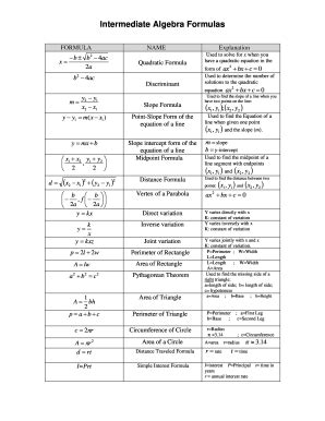 Intermediate Algebra Formula Sheet