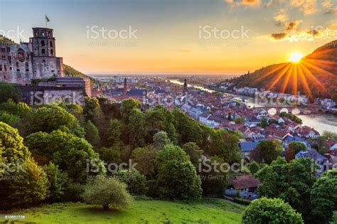 Panoramic View Of Beautiful Medieval Town Heidelberg Including Carl