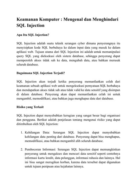 Pdf Keamanan Komputer Mengenal Dan Menghindari Sql Injection