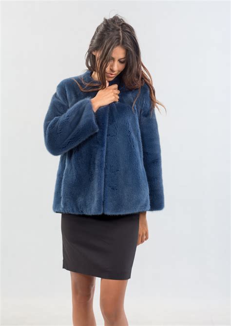 Nafa Mink Fur Bluegin Jacket. 100% Real Fur Coats and Accessories.