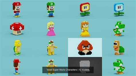 3D Model Collection Voxel Super Mario Characters VR AR Low Poly