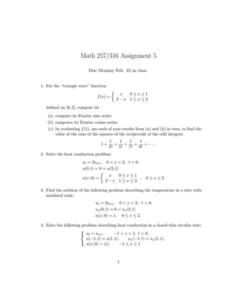 Math 257 316 Assignment 5 Due Monday Feb 23 In Class