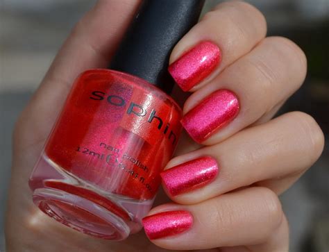 Shimmering Coral Red Nail Polish Sophin Bright Sparkling