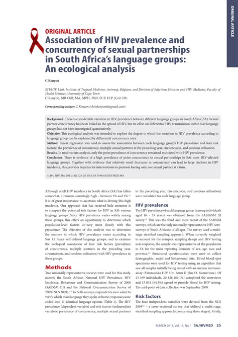 Pdf Association Of Hiv Prevalence And Concurrency Of Sexual Partnerships In South Africa’s