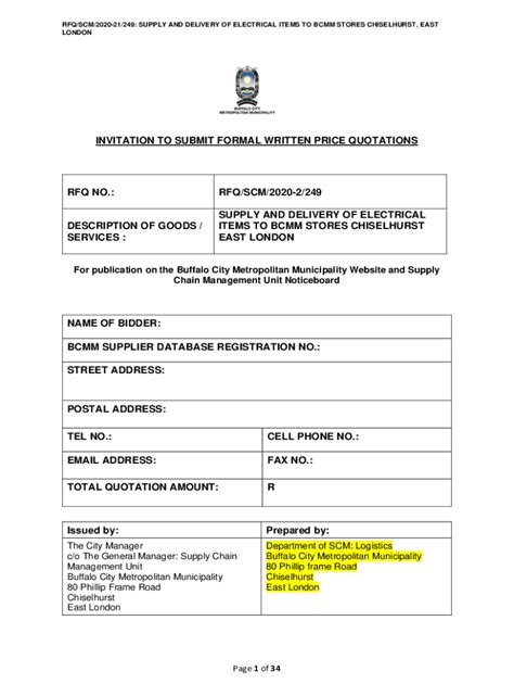 Fillable Online Rfq Scm Description Of Goods Services Fax