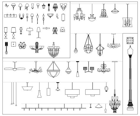 Creative Decorative Lamps And Chandeliers Blocks Cad Drawing Details