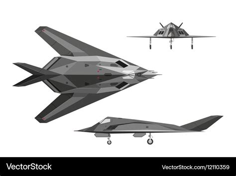 Military aircraft f-117 war plane in three views Vector Image