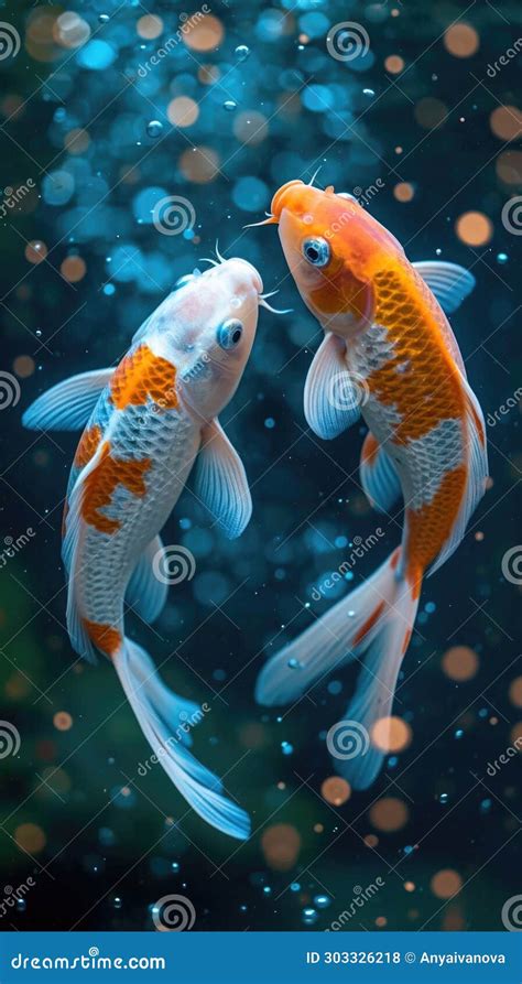 Two Koi Fish Swimming In A Pond Of Water Stock Illustration