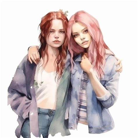 Premium AI Image Two Women With Pink Hair And Blue Jackets Standing