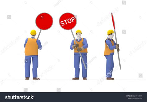 3d Rendering Man Holding Stop Sign Stock Illustration 1612913074