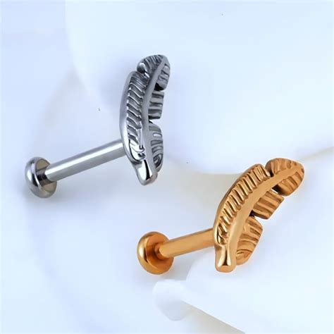 Astm F Titanium Feather Top Threadless Push Pin Labret Studs Out