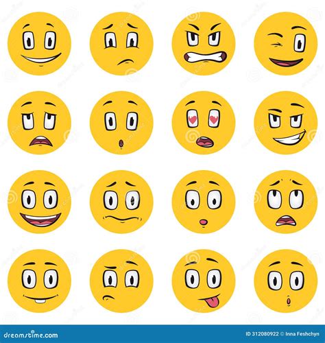 Cartoon Faces Funny Face Expressions Caricature Emotions Stock Vector