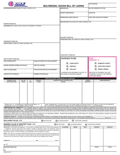 Bill Of Lading 32 Law Multimodal Ocean Bill Of Lading Shipper