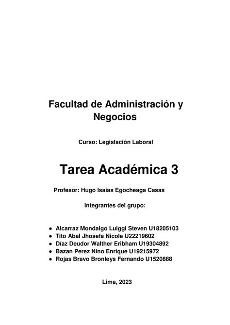 TA 3 Legislación Laboral Facultad de Administración y Negocios Curso