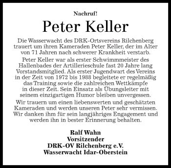 Traueranzeigen Von Peter Keller Rz Trauer De