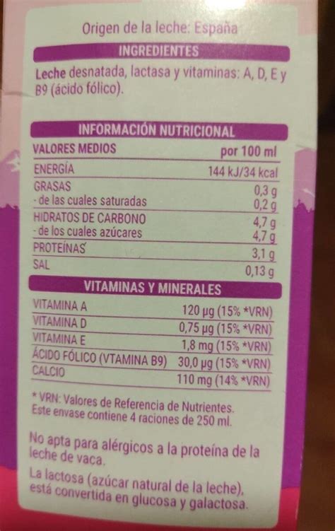 Cu Ntas Calor As Tiene La Leche Desnatada Sin Lactosa