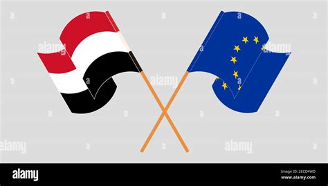 Crossed And Waving Flags Of Yemen And The Eu Vector Illustration Stock