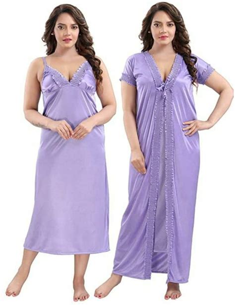 Buy Zionity Women Purple Solid Satin Pack Of Nighty Online At Best