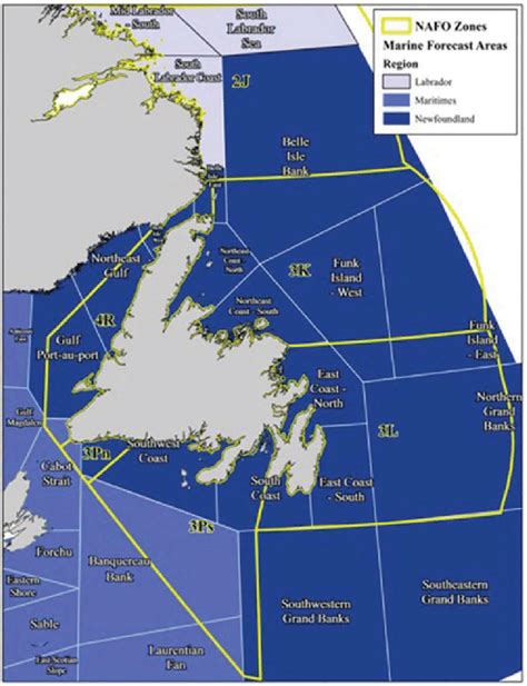 Comparison Of Marine Forecast Areas White Lines And Nafo Fishery