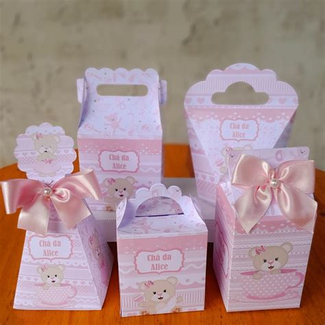 Kit 20 Caixas Ursinha Rosa Chá de Bebe Lembrancinhas Elo7