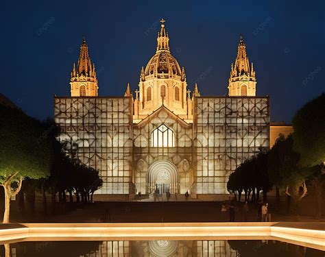 Barcelona City And Park Night Photography Background, Street Light, Street Tree, Brown ...