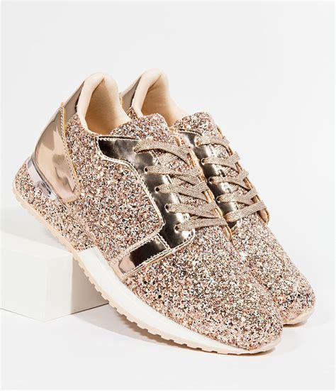 Rose Gold Sparkling Glitter Fashion Sneakers Unique Vintage Glitter