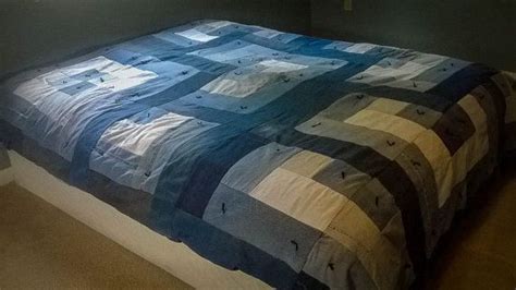 Blue Log Cabin Denim Quilt Queen Size Upcycled Jean Quilt Etsy