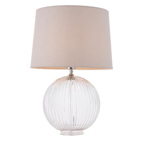 Jemma Ribbed Clear Glass Table Lamp Natural Linen Shade 92892