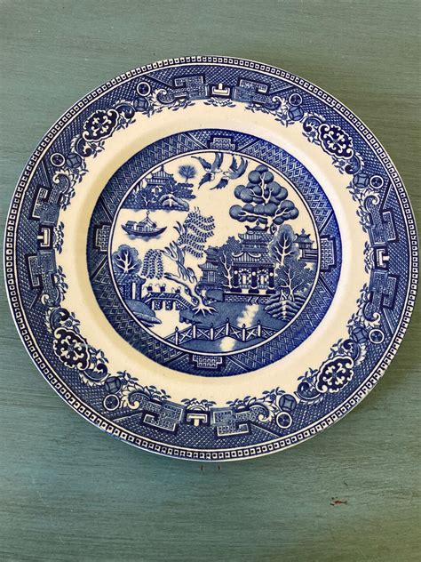 Alfred Meakin Old Willow Dinner Plate And Shallow Soup Bowl 1930s Blue