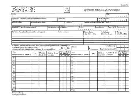 PS 6 2 Cert Servicios Y Remuneraciones Form PS Frente CUIL