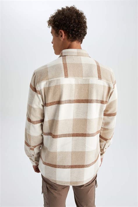 Beige MEN Regular Fit Woodcutter Plaid Long Sleeve Shirt 2631800 DeFacto