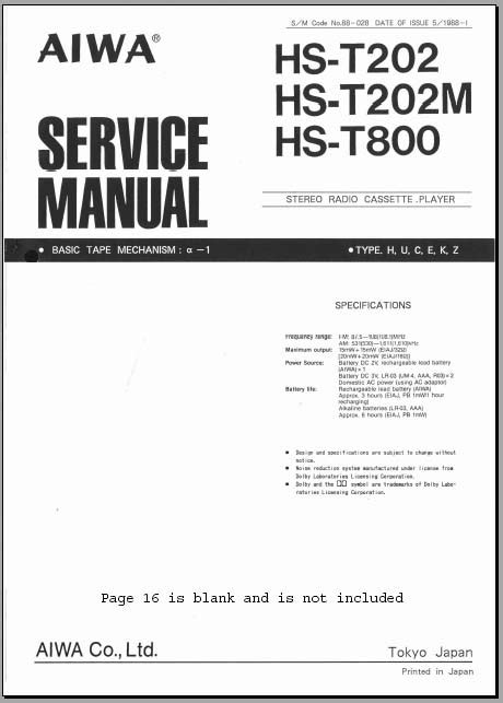 Aiwa HS T202 M HS T800 Service Manual Analog Alley Manuals