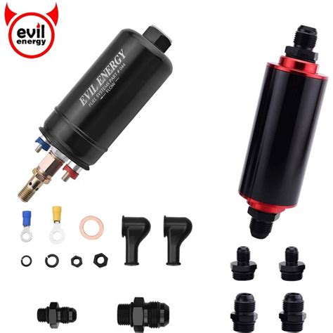 300lph High Flow External Fuel Pump 12v Bundle With Inline 100 Micron Fuel Filter Blackandred