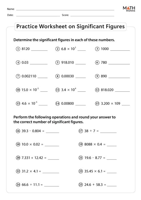 Significant Figures Activity Sheets