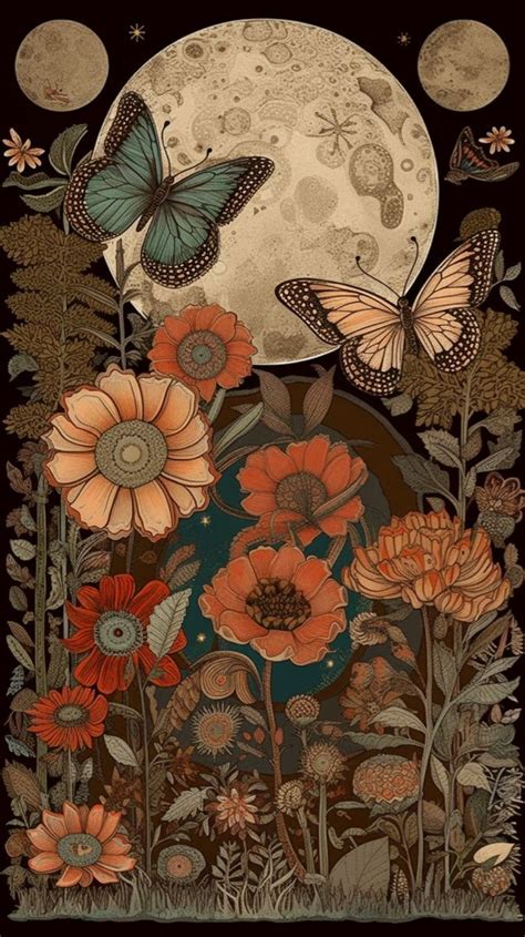 Full Moon And Butterflies Illustration In 2024 Art Wallpaper Iphone