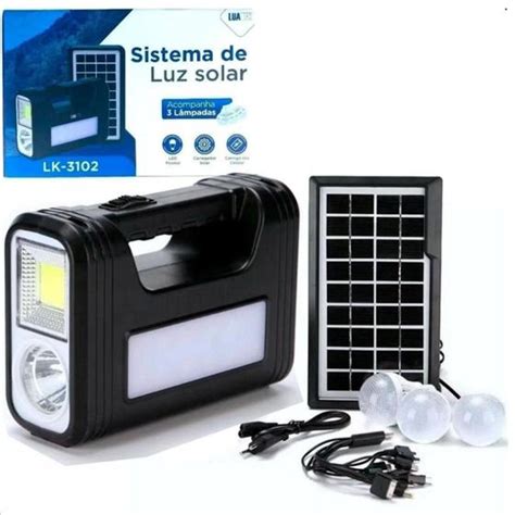 Kit Sistema Luz Solar Bateria Carregador De Celular Usb Para Camping